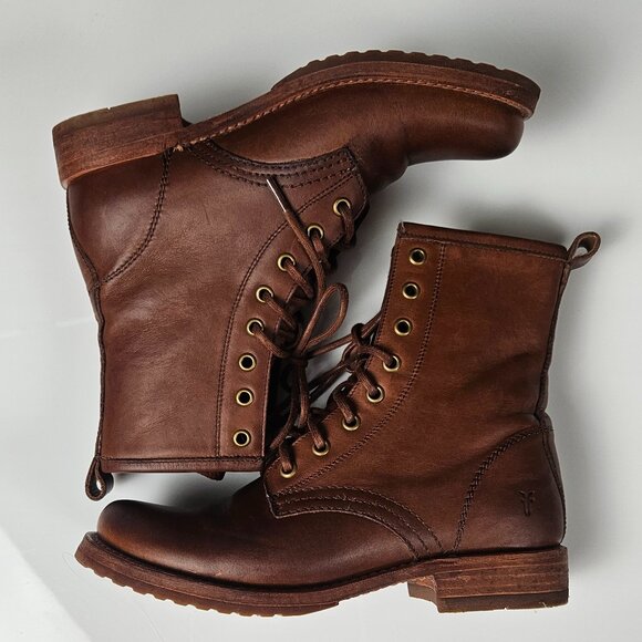 FRYE Veronica Combat Boot Cognac Brown Tan - Leather - Picture 6 of 16